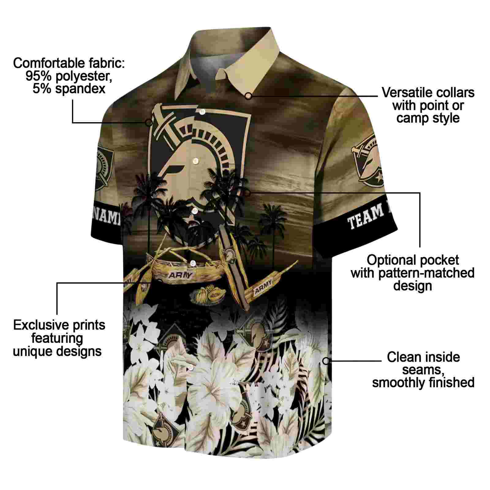 personalized army black knights tropical canoe gold hawaiian shirt new arrival