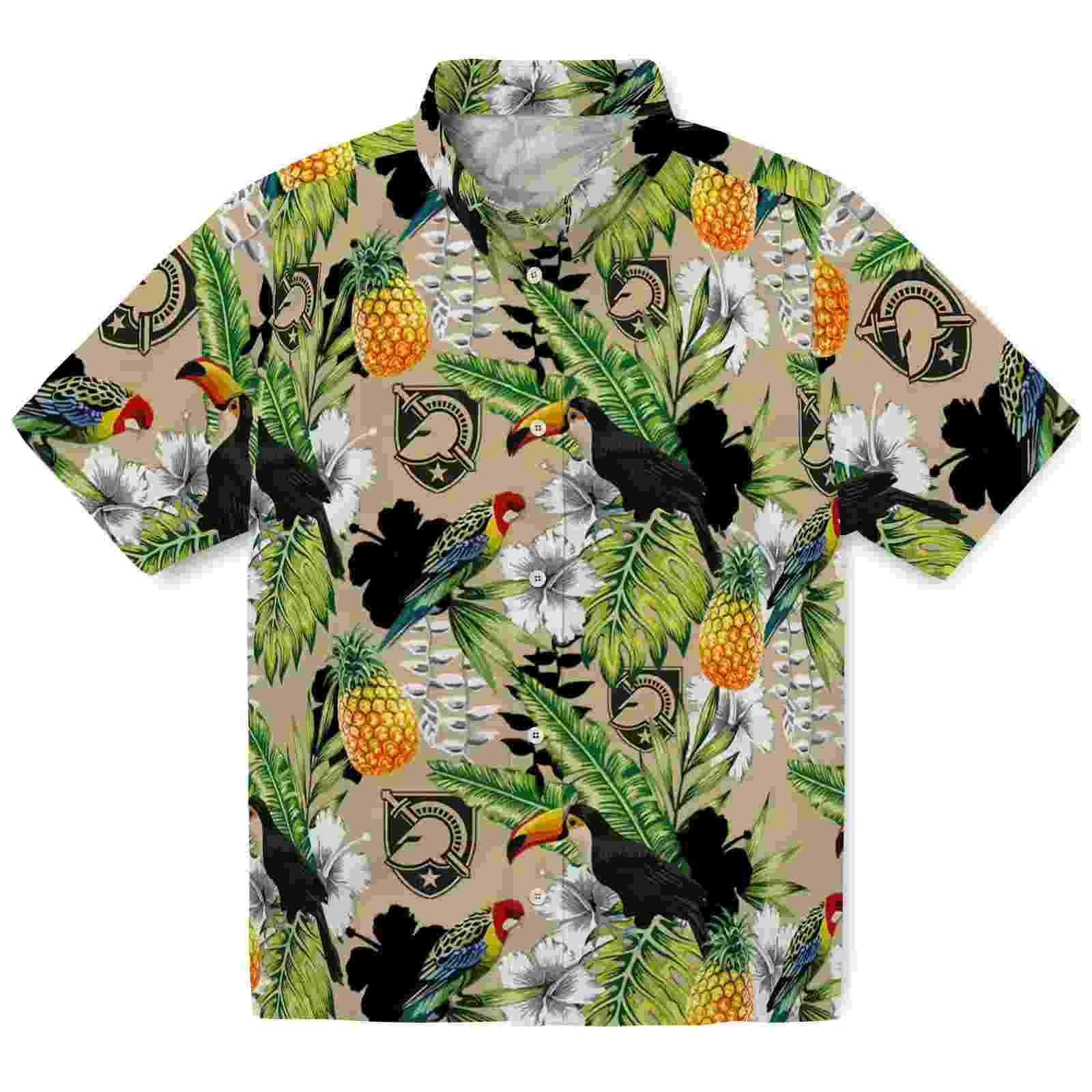 Personalized Army Black Knights Tropical Toucan Gold Green Hawaiian Shirt