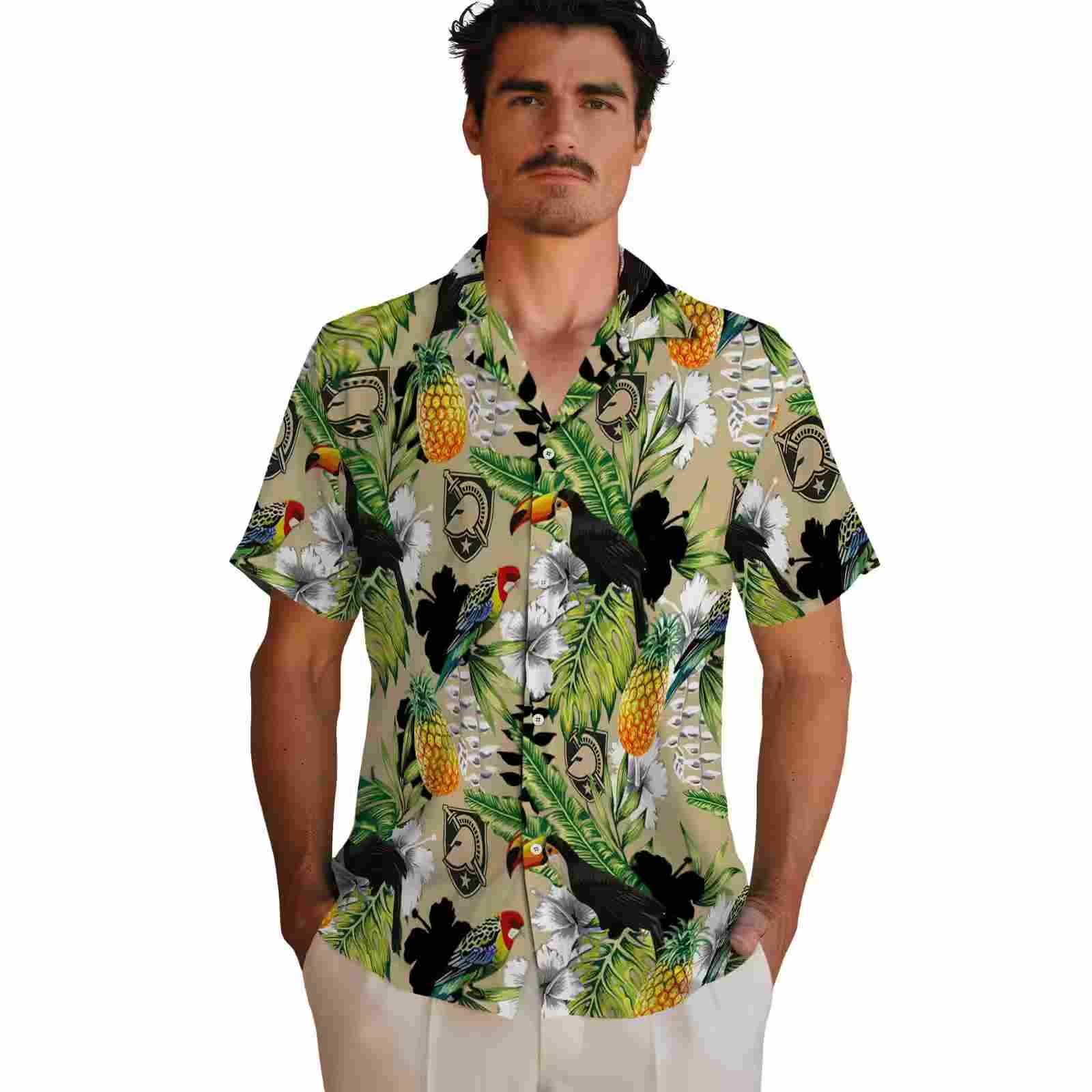 personalized army black knights tropical toucan gold green hawaiian shirt fashion forward