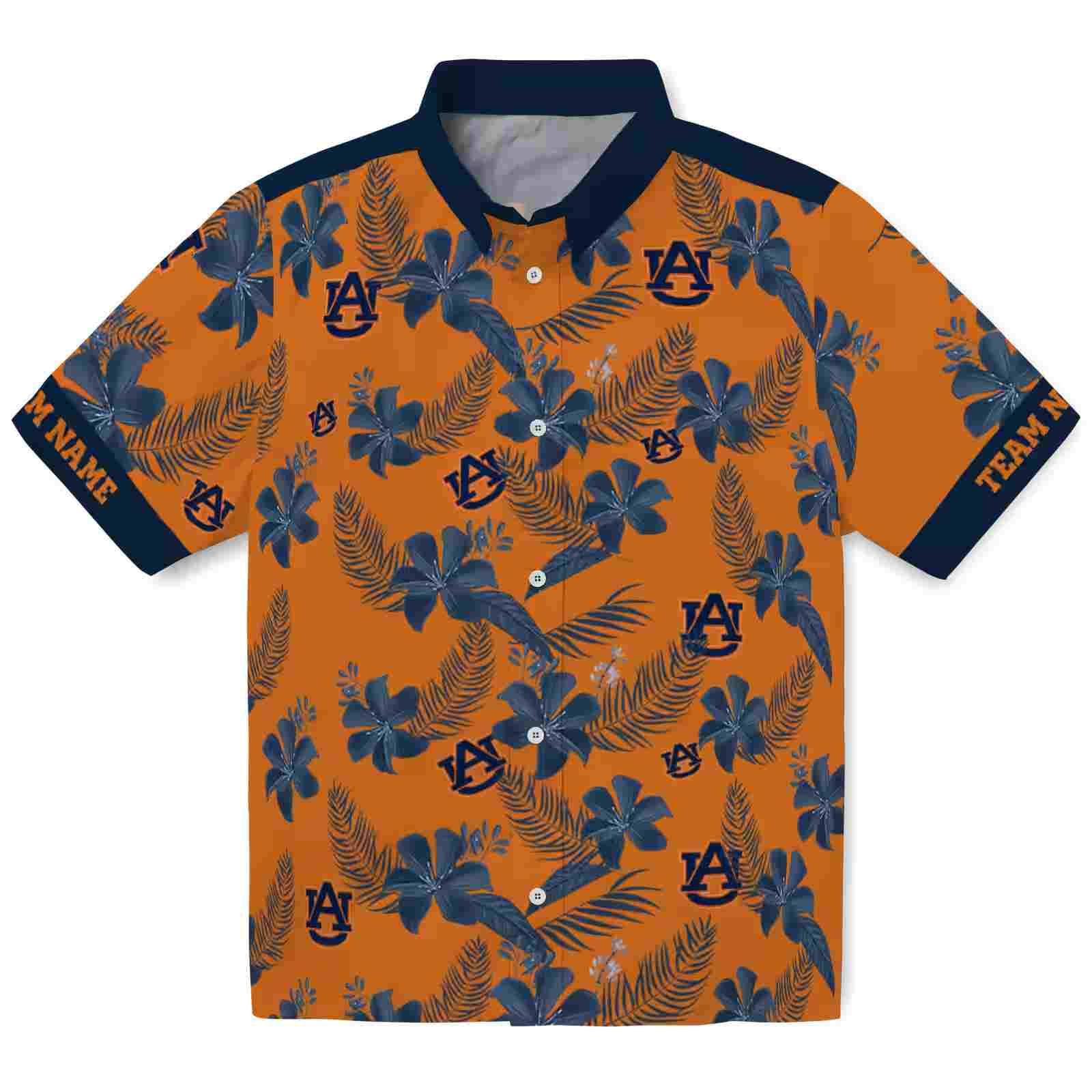 Personalized Auburn Tigers Botanical Print Orange Hawaiian Shirt