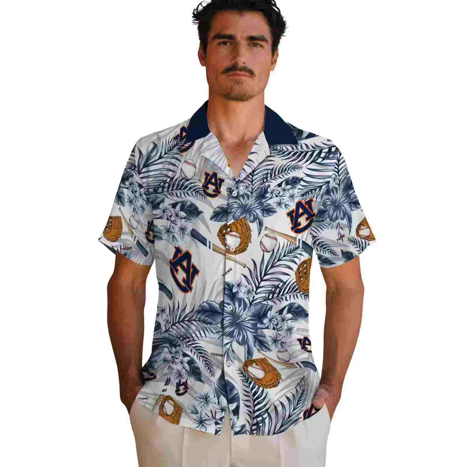 personalized auburn tigers floral baseball navy blue white hawaiian shirt fashion forward