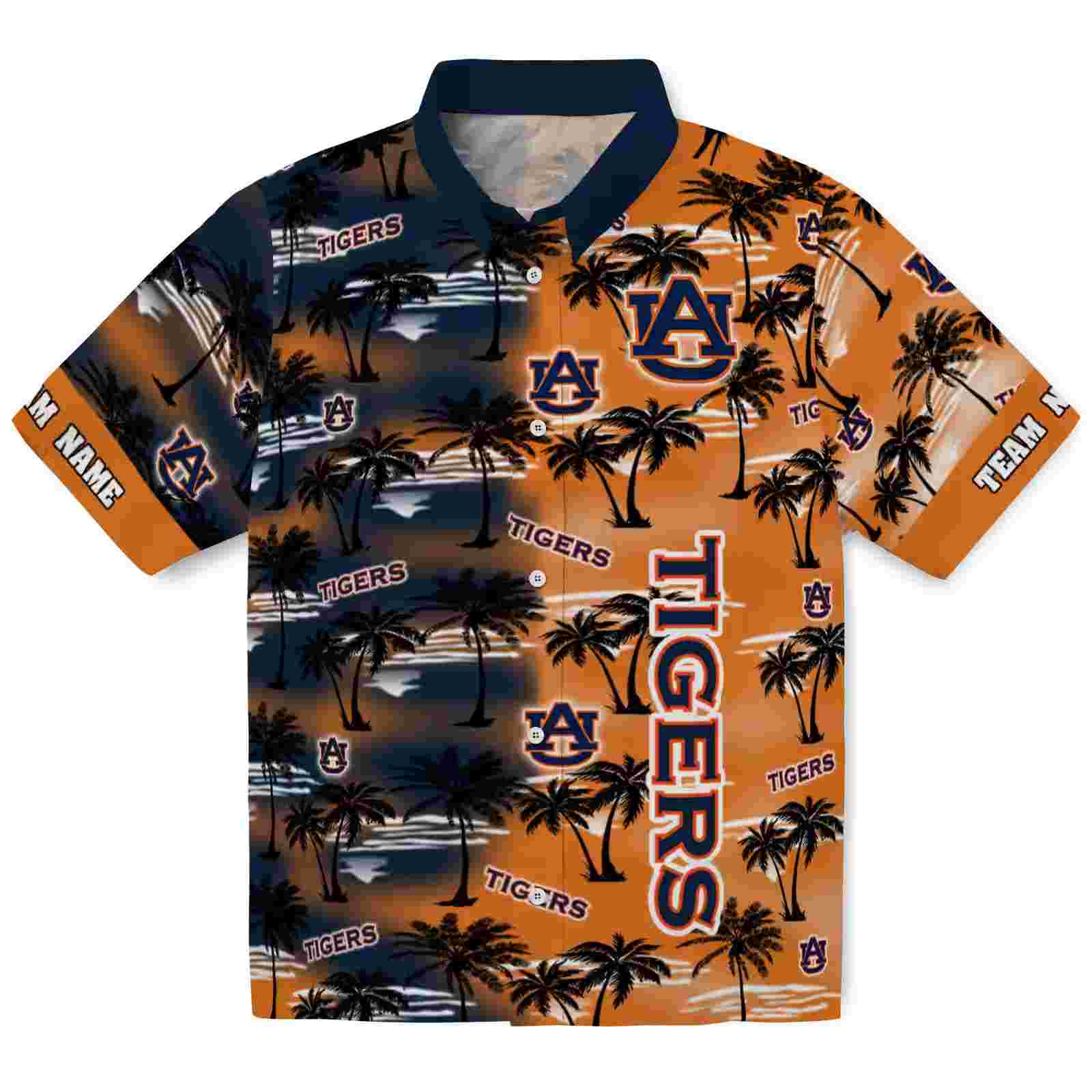 Personalized Auburn Tigers Palm Silhouettes Navy Blue Hawaiian Shirt