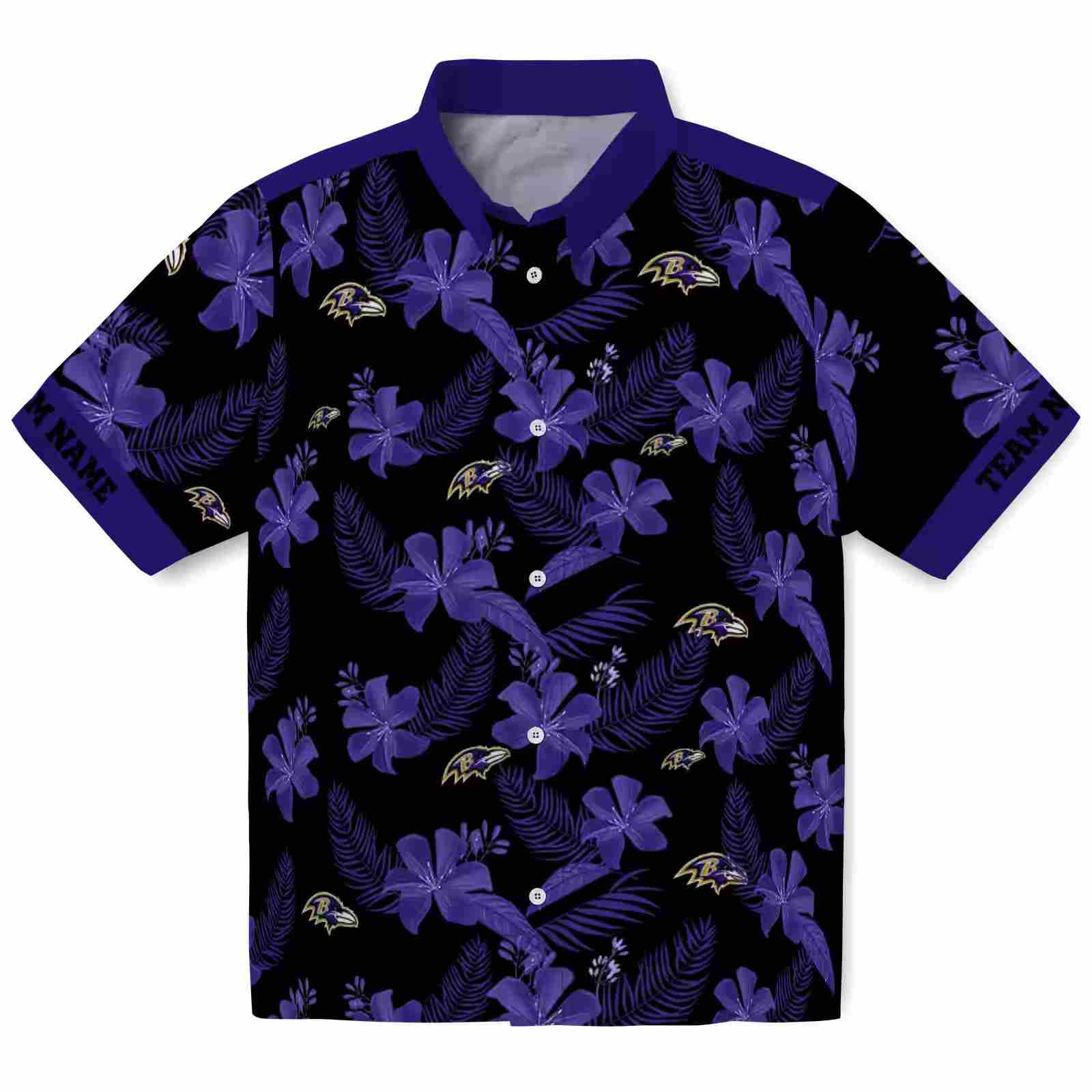 Personalized Baltimore Ravens Botanical Print Black Hawaiian Shirt