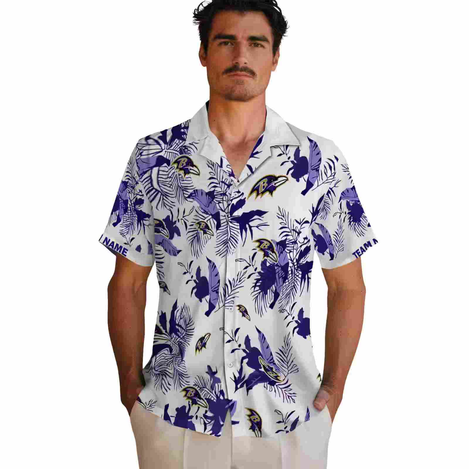 personalized baltimore ravens botanical theme purple white hawaiian shirt fashion forward