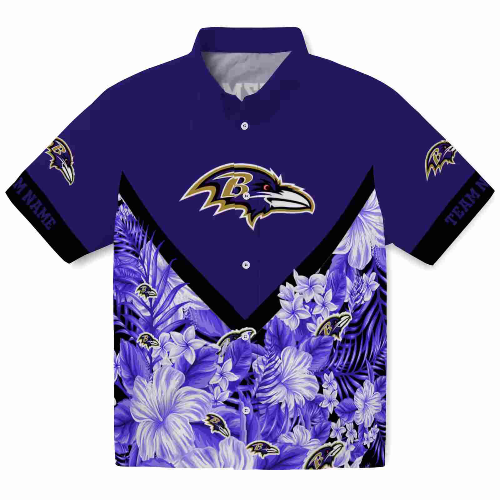 Personalized Baltimore Ravens Floral Chevron Purple Hawaiian Shirt