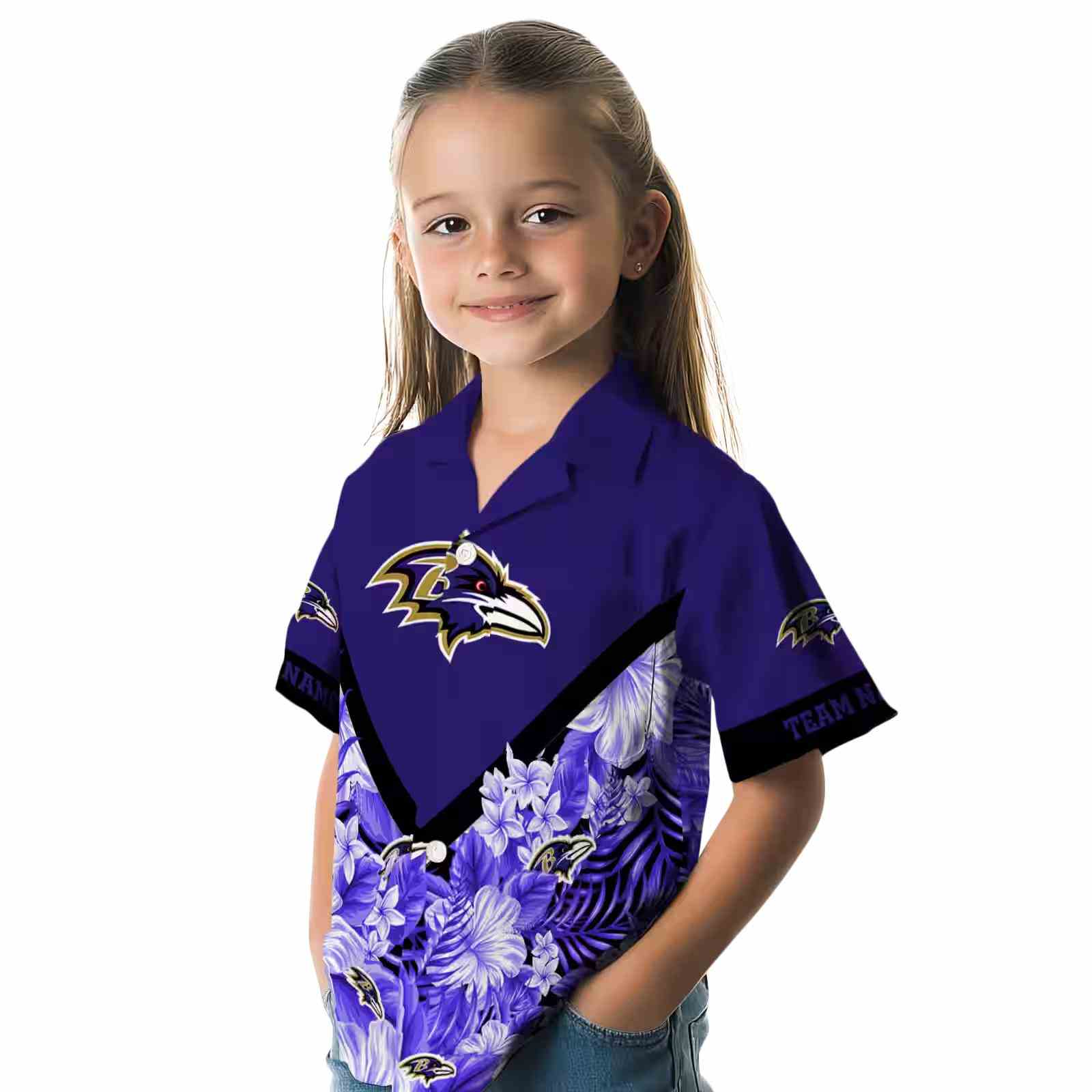personalized baltimore ravens floral chevron purple hawaiian shirt premium grade