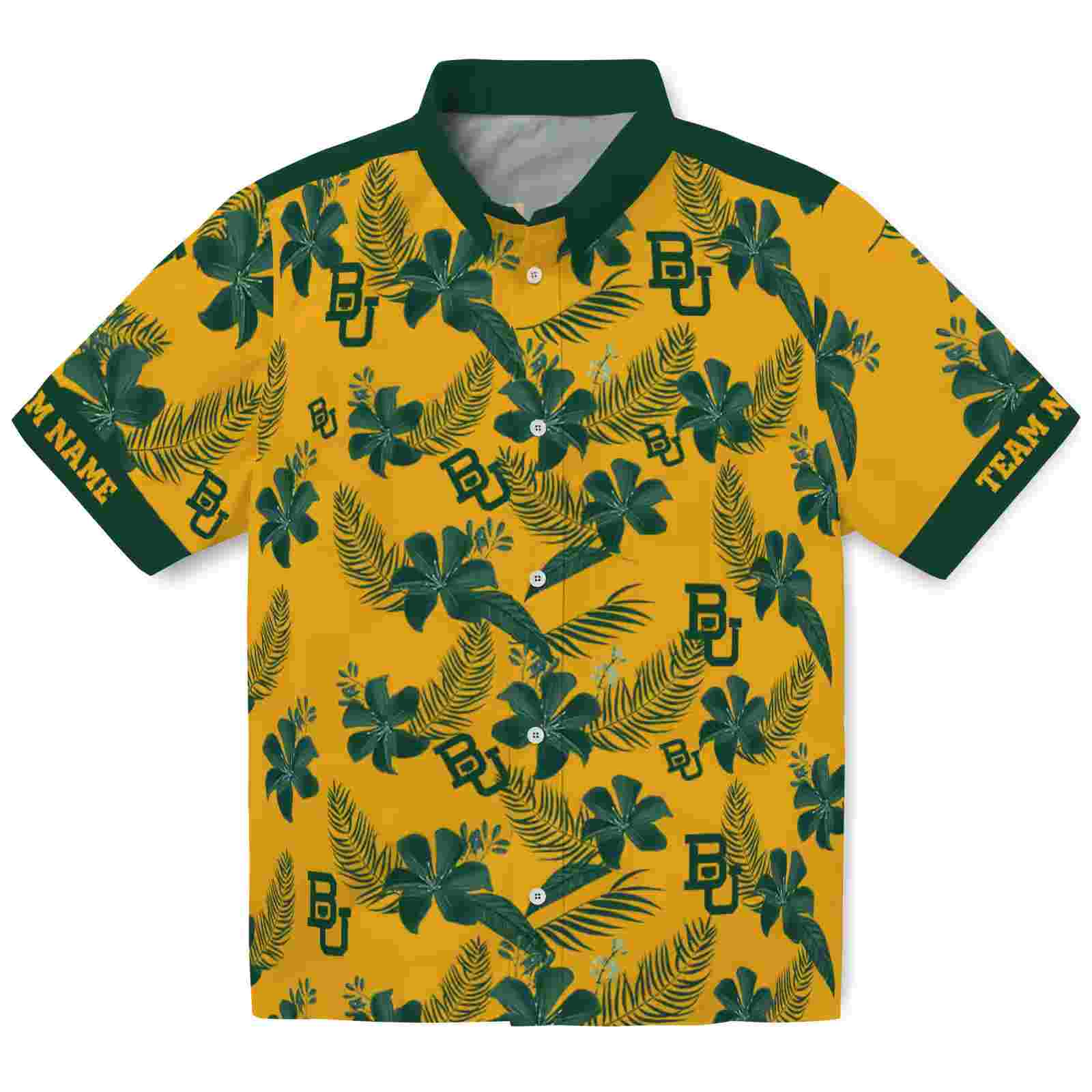 Personalized Baylor Bears Botanical Print Gold Hawaiian Shirt