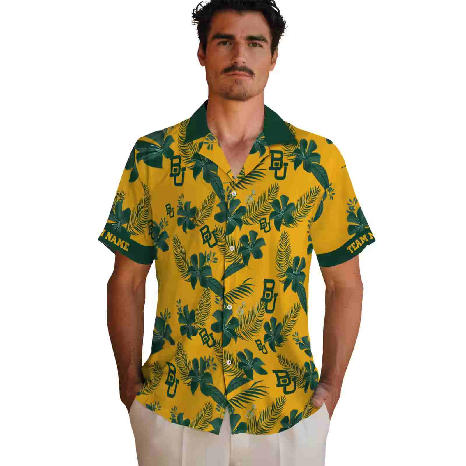 personalized baylor bears botanical print gold hawaiian shirt fashion forward