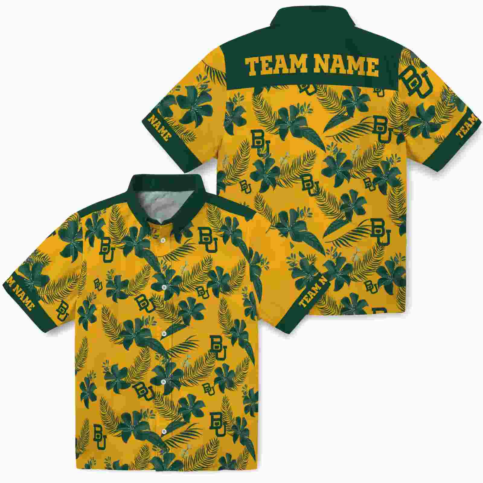 personalized baylor bears botanical print gold hawaiian shirt high quality