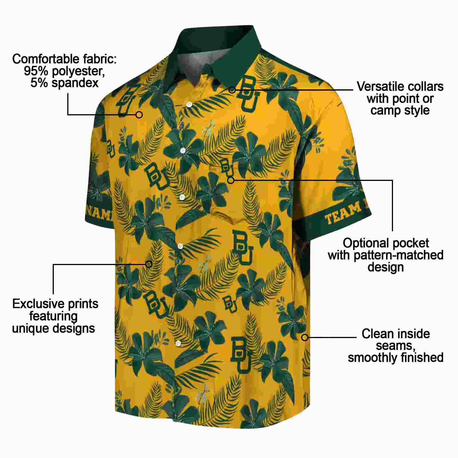 personalized baylor bears botanical print gold hawaiian shirt new arrival