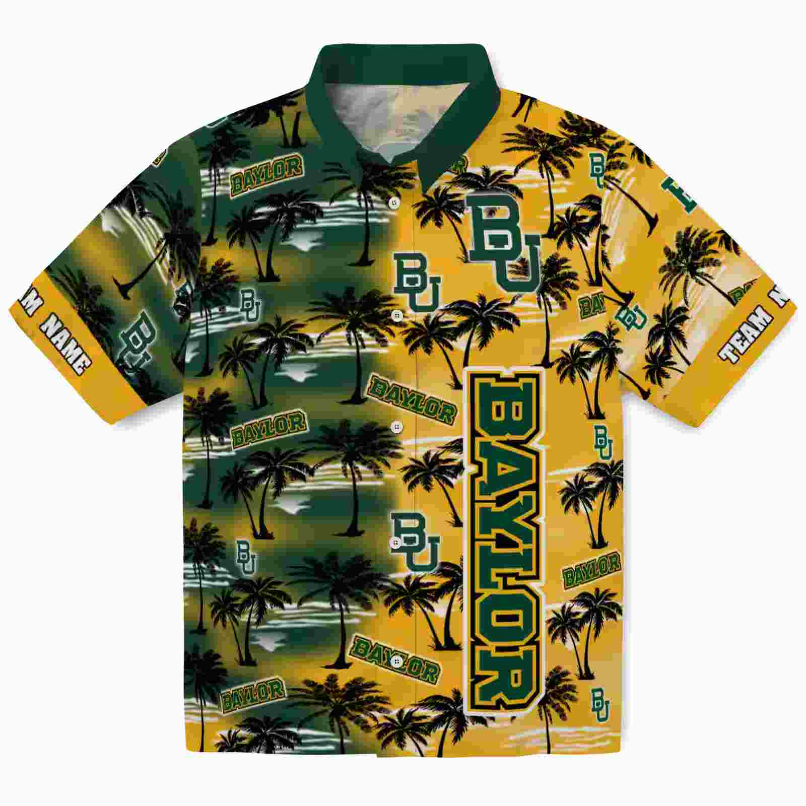 Personalized Baylor Bears Palm Silhouettes Green Hawaiian Shirt