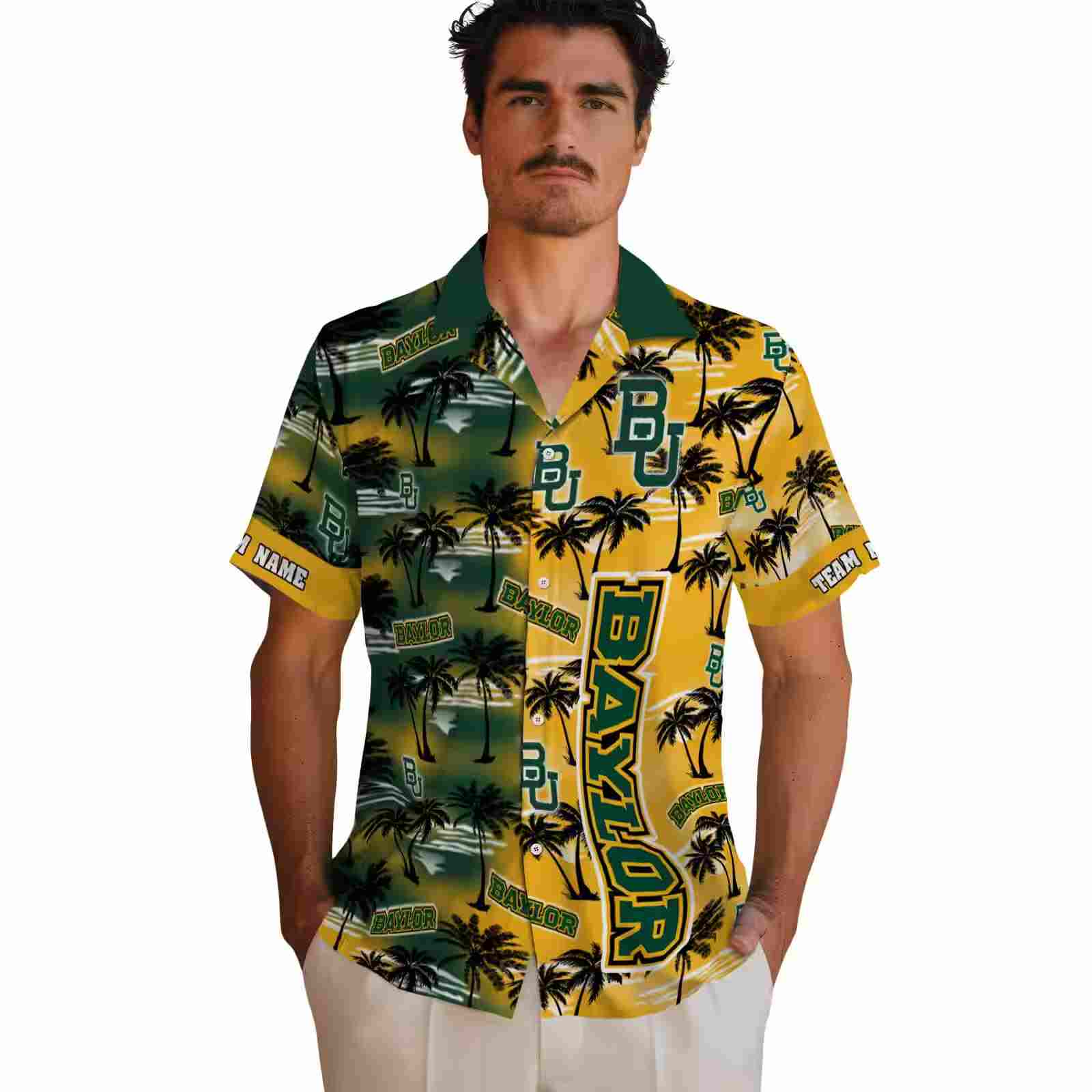 personalized baylor bears palm silhouettes green hawaiian shirt fashion forward