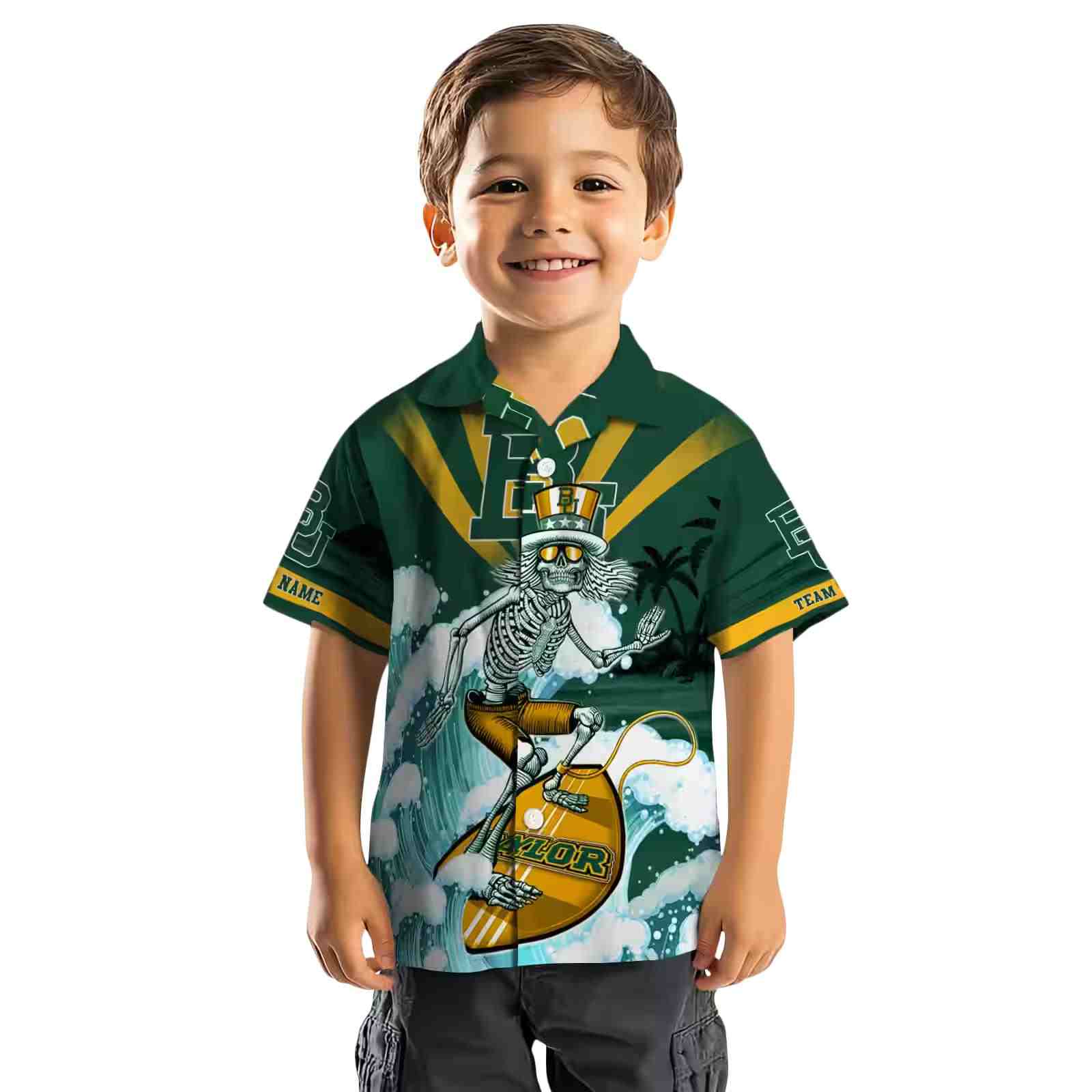 personalized baylor bears surfing skeleton green blue hawaiian shirt top rated