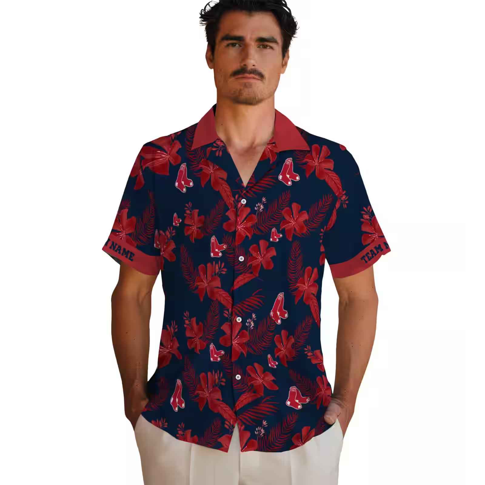 personalized boston red sox botanical print navy hawaiian shirt fashion forward