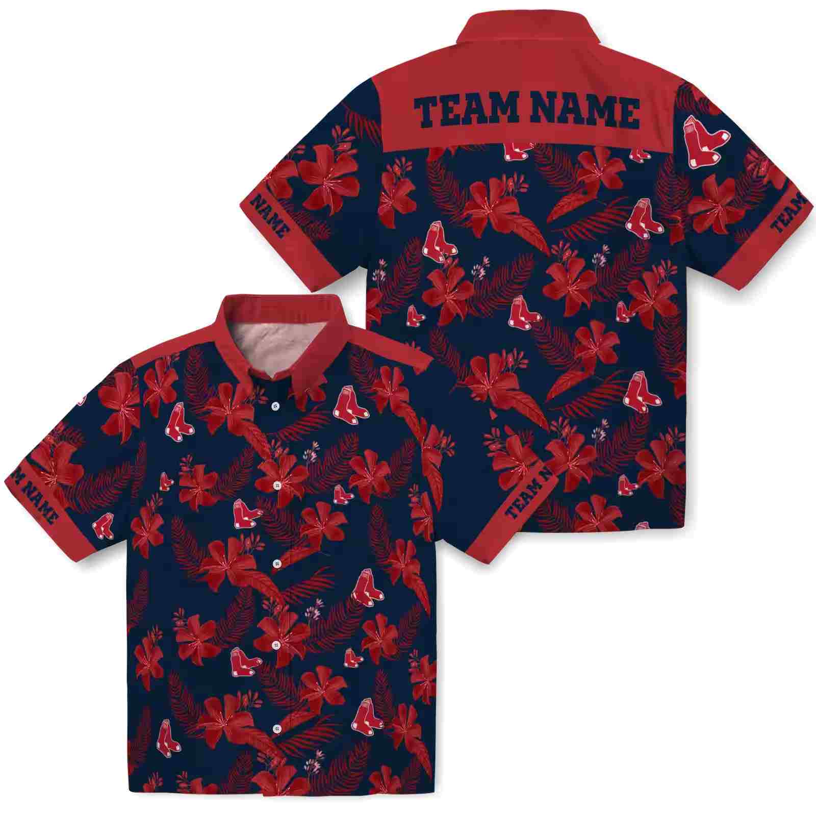 personalized boston red sox botanical print navy hawaiian shirt high quality