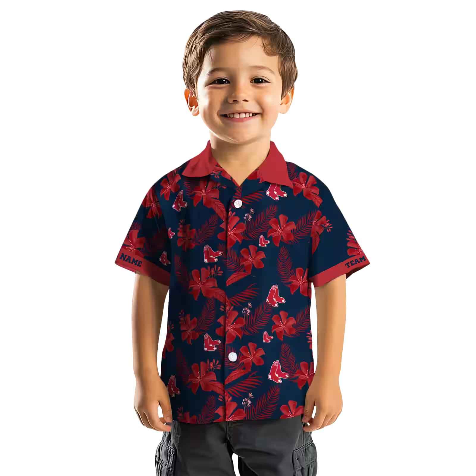 personalized boston red sox botanical print navy hawaiian shirt top rated