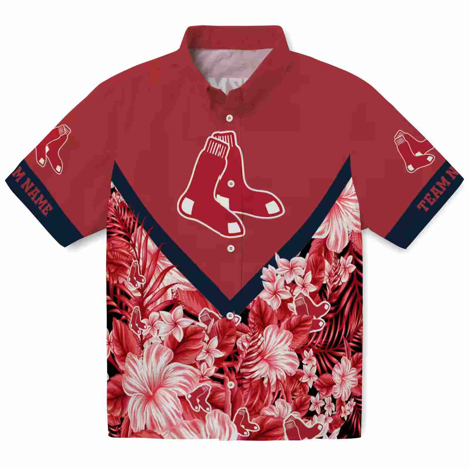 Personalized Boston Red Sox Floral Chevron Red Hawaiian Shirt