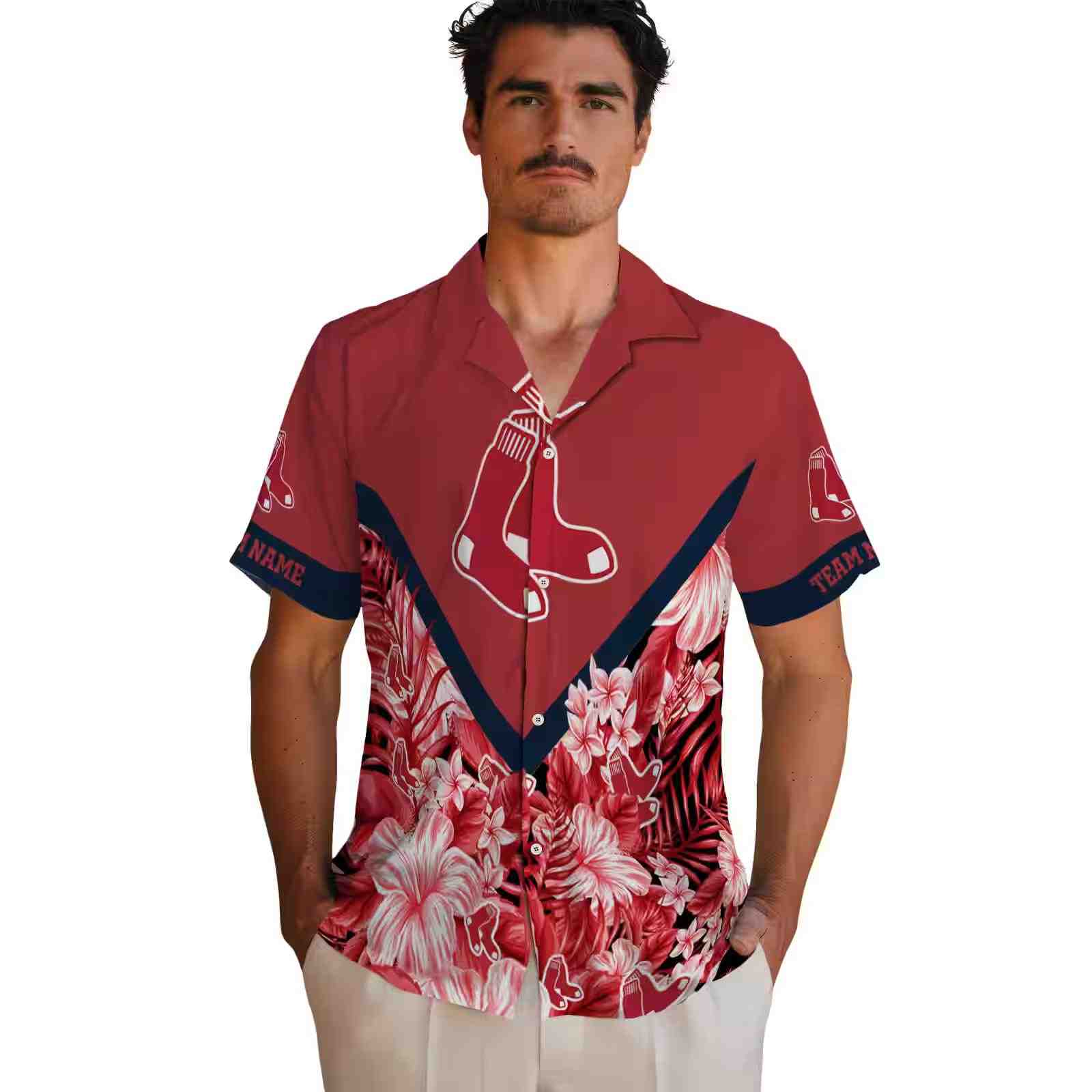 personalized boston red sox floral chevron red hawaiian shirt fashion forward