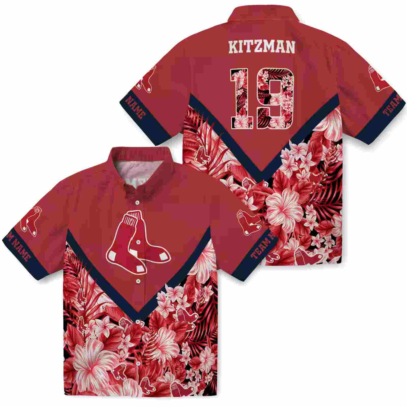 personalized boston red sox floral chevron red hawaiian shirt high quality