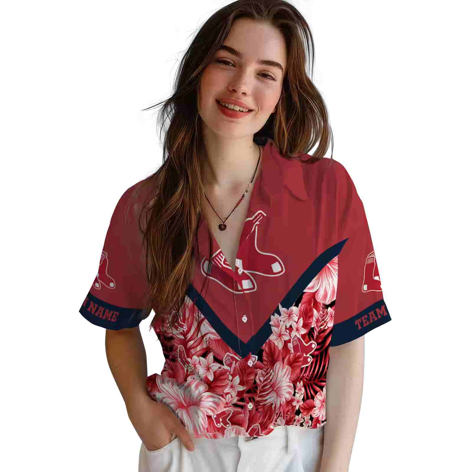 personalized boston red sox floral chevron red hawaiian shirt latest model