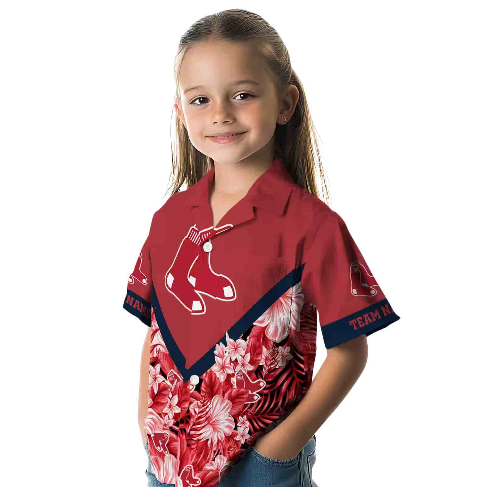 personalized boston red sox floral chevron red hawaiian shirt premium grade