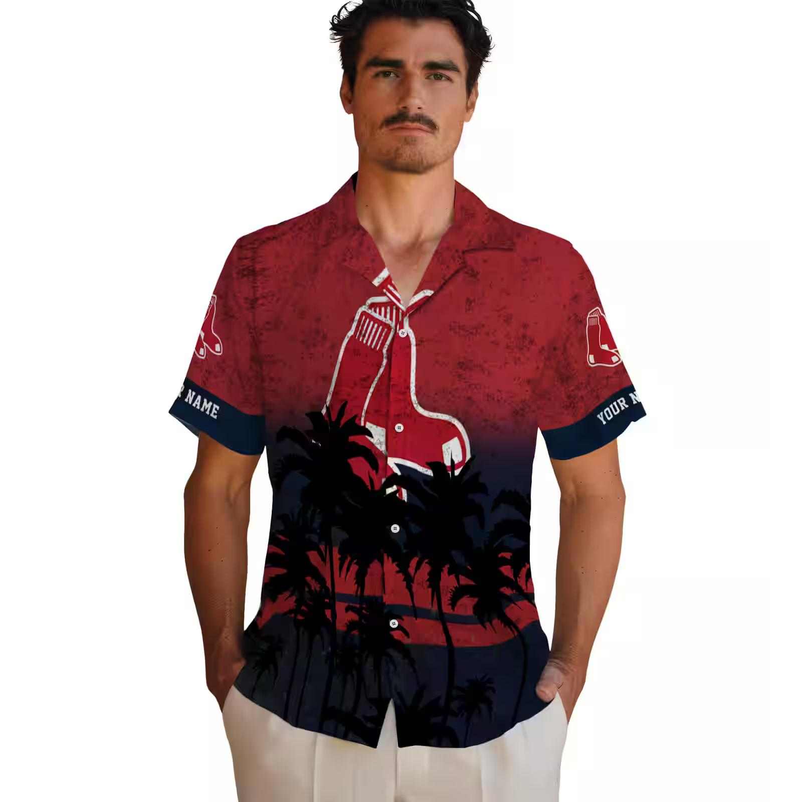 personalized boston red sox sunset pattern red black hawaiian shirt fashion forward