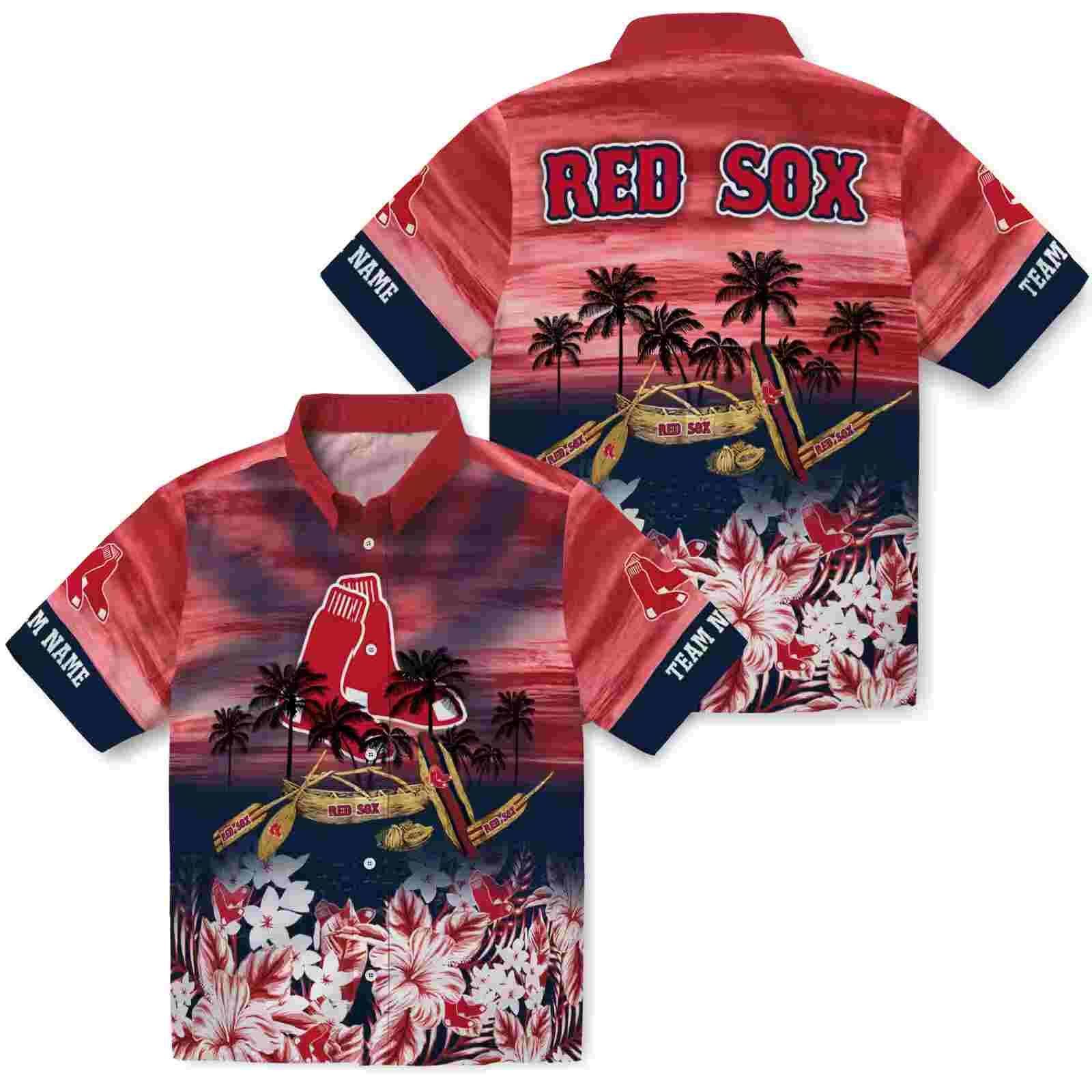 personalized boston red sox tropical canoe red hawaiian shirt high quality