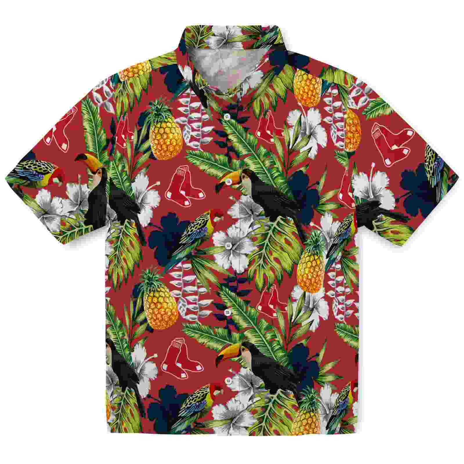 Personalized Boston Red Sox Tropical Toucan Red Green Hawaiian Shirt