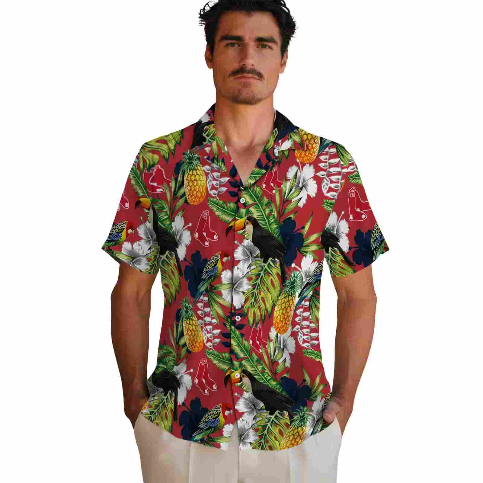 personalized boston red sox tropical toucan red green hawaiian shirt fashion forward