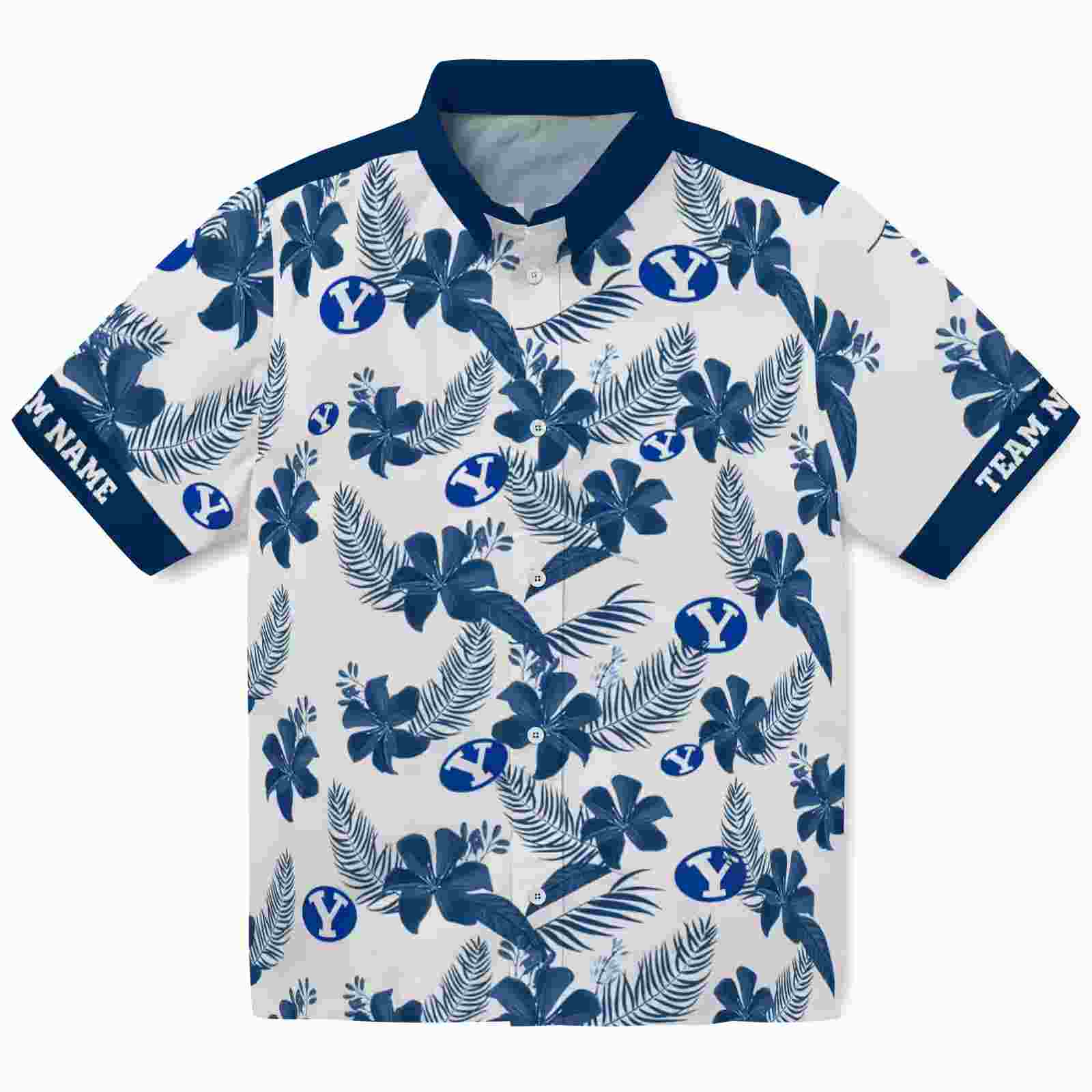 Personalized BYU Cougars Botanical Print White Hawaiian Shirt