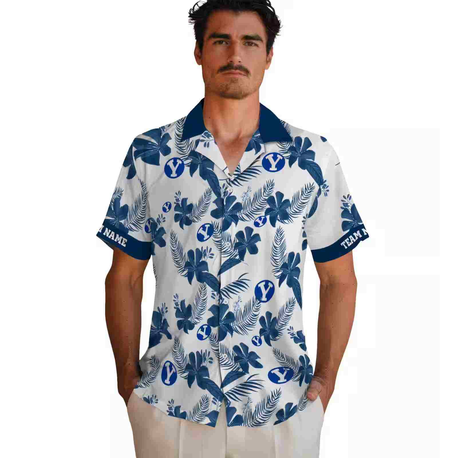 personalized byu cougars botanical print white hawaiian shirt fashion forward