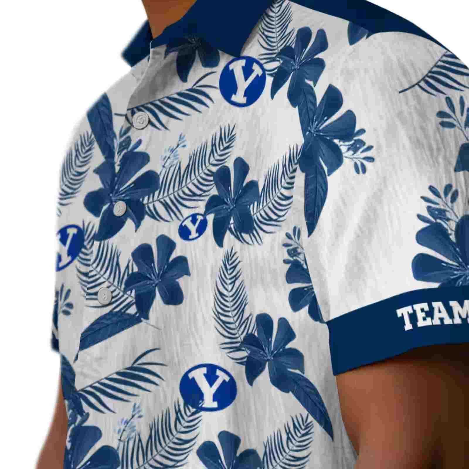 personalized byu cougars botanical print white hawaiian shirt trendy