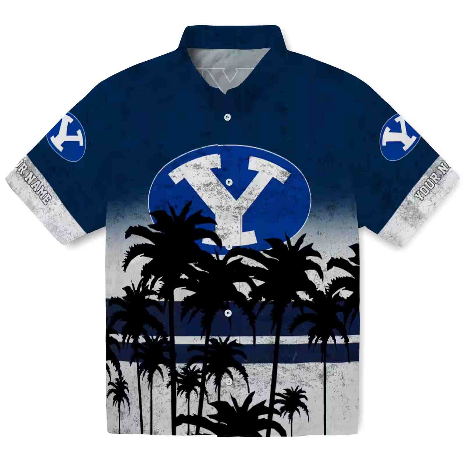 Personalized BYU Cougars Sunset Pattern Blue Black Hawaiian Shirt