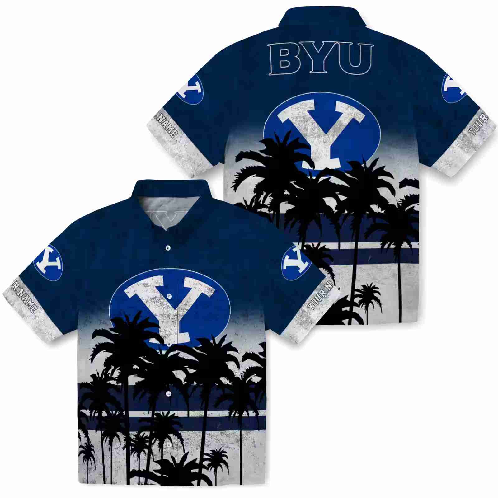 personalized byu cougars sunset pattern blue black hawaiian shirt high quality