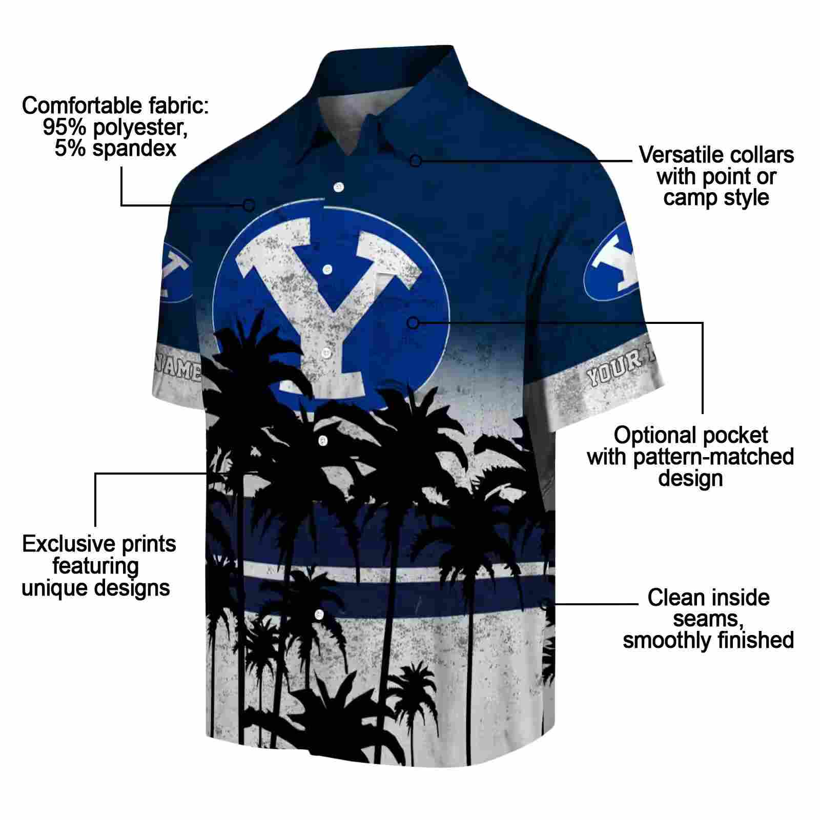 personalized byu cougars sunset pattern blue black hawaiian shirt new arrival