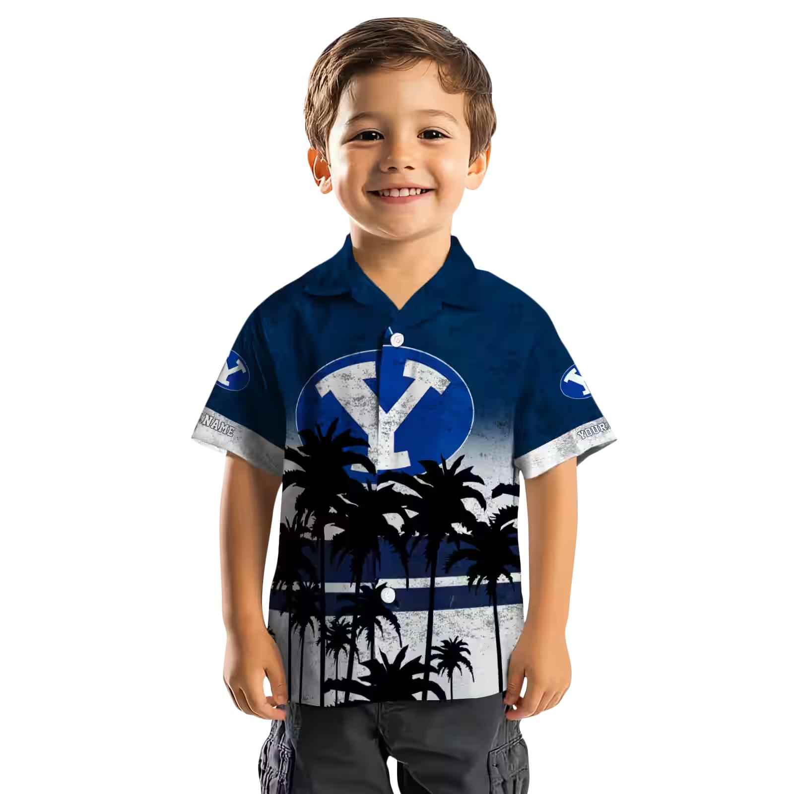 personalized byu cougars sunset pattern blue black hawaiian shirt top rated