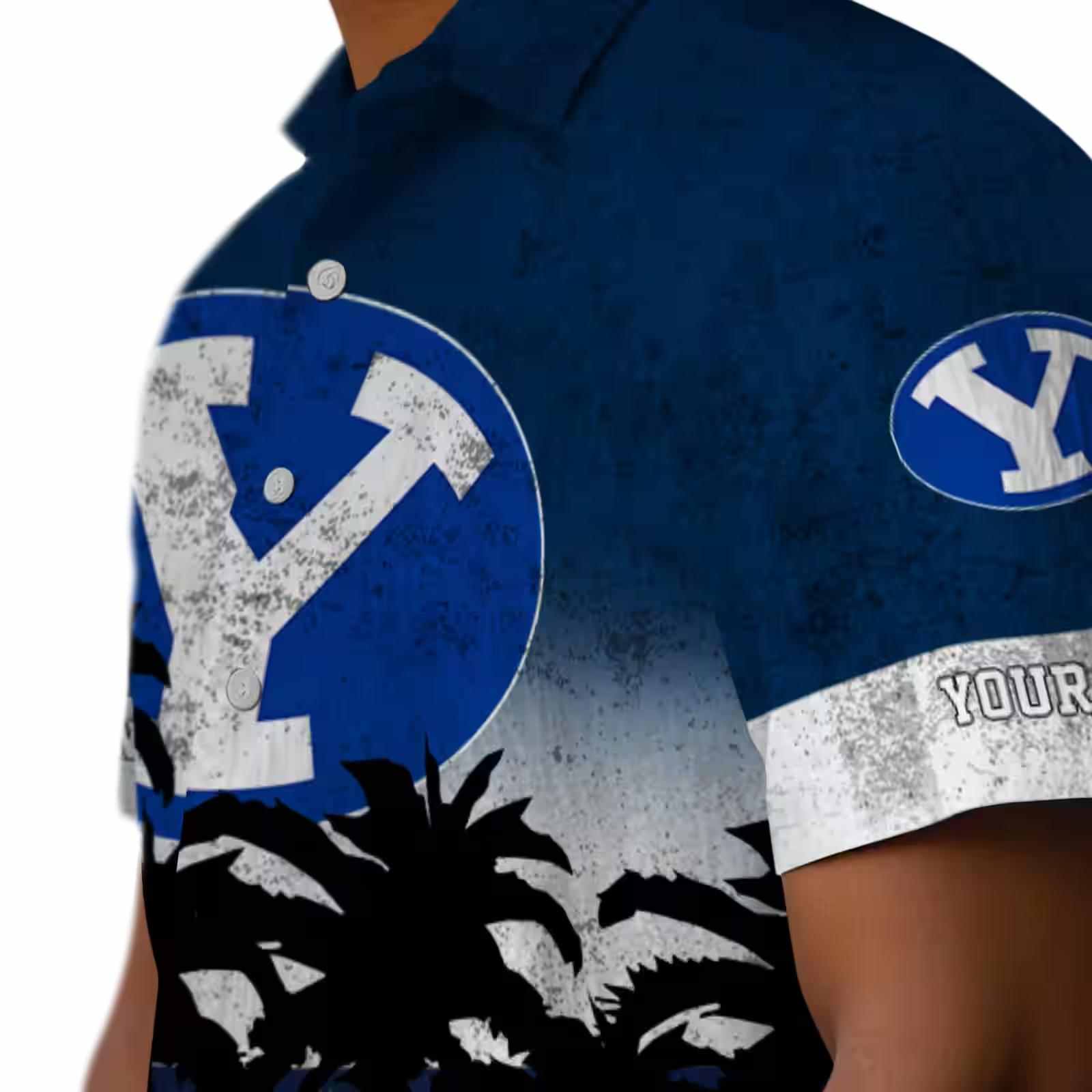 personalized byu cougars sunset pattern blue black hawaiian shirt trendy