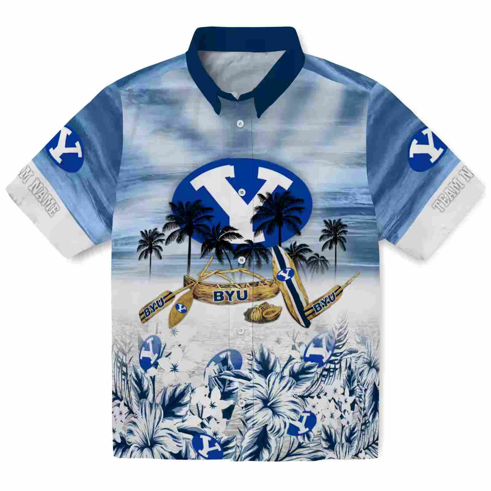 Personalized BYU Cougars Tropical Canoe Blue Hawaiian Shirt