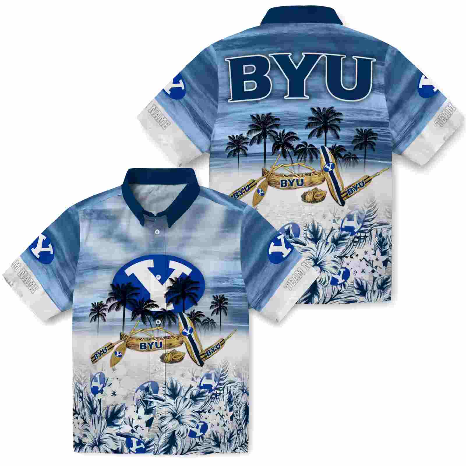 personalized byu cougars tropical canoe blue hawaiian shirt high quality