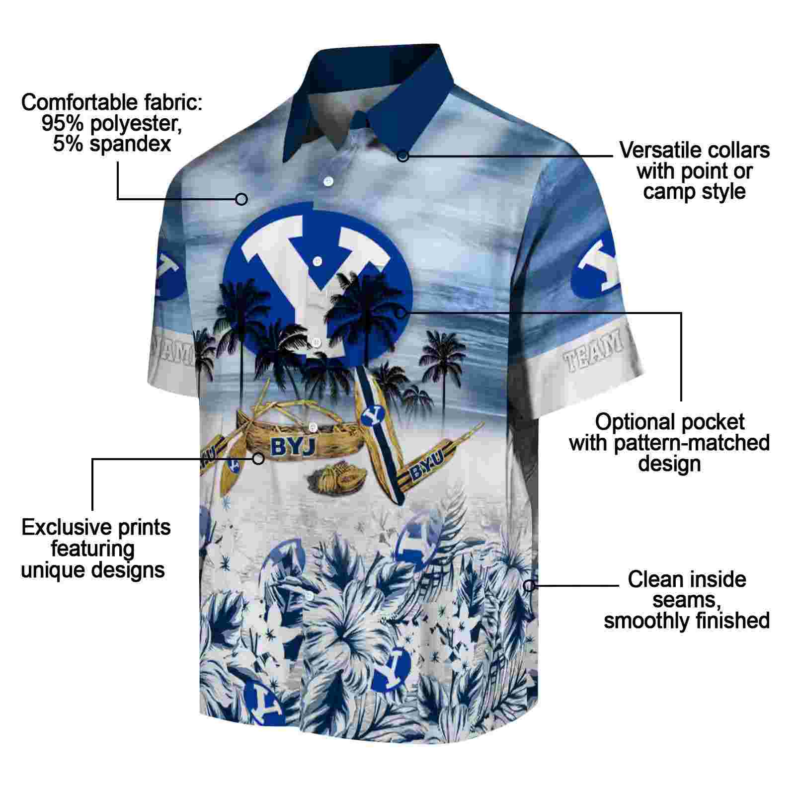 personalized byu cougars tropical canoe blue hawaiian shirt new arrival