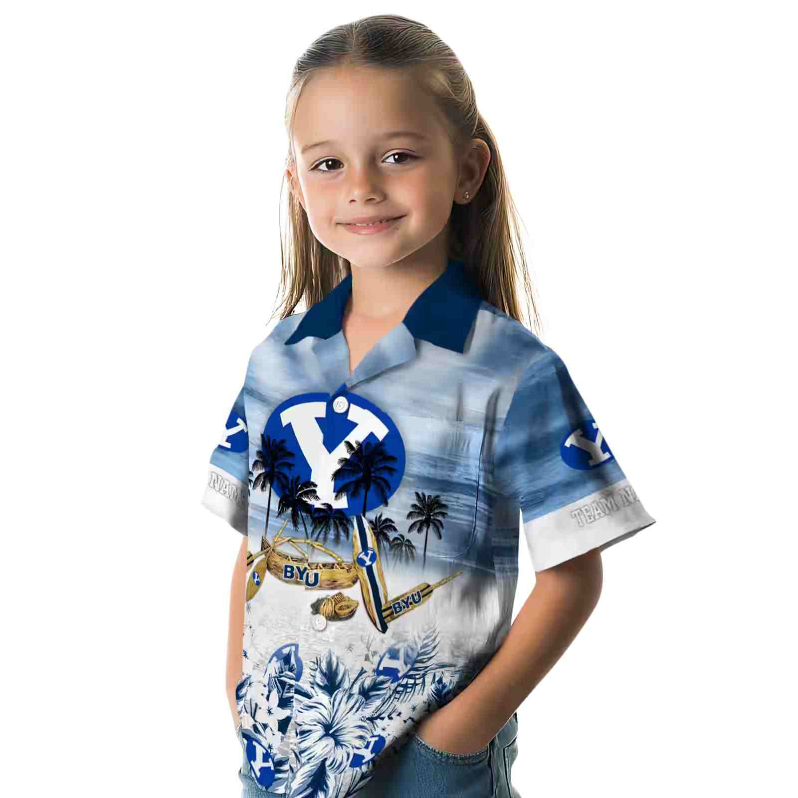 personalized byu cougars tropical canoe blue hawaiian shirt premium grade