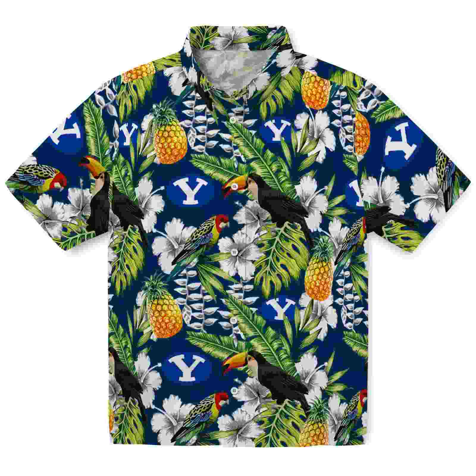 Personalized BYU Cougars Tropical Toucan Blue Green Hawaiian Shirt