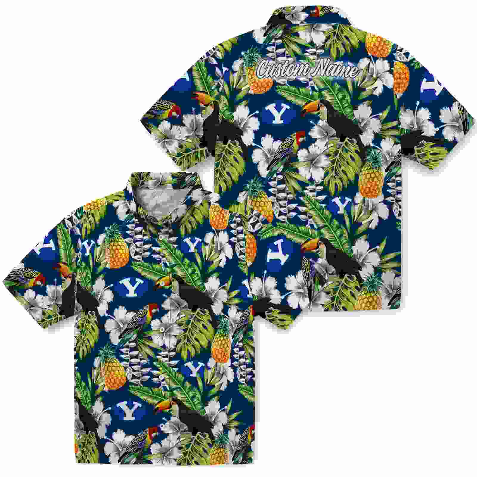 personalized byu cougars tropical toucan blue green hawaiian shirt high quality