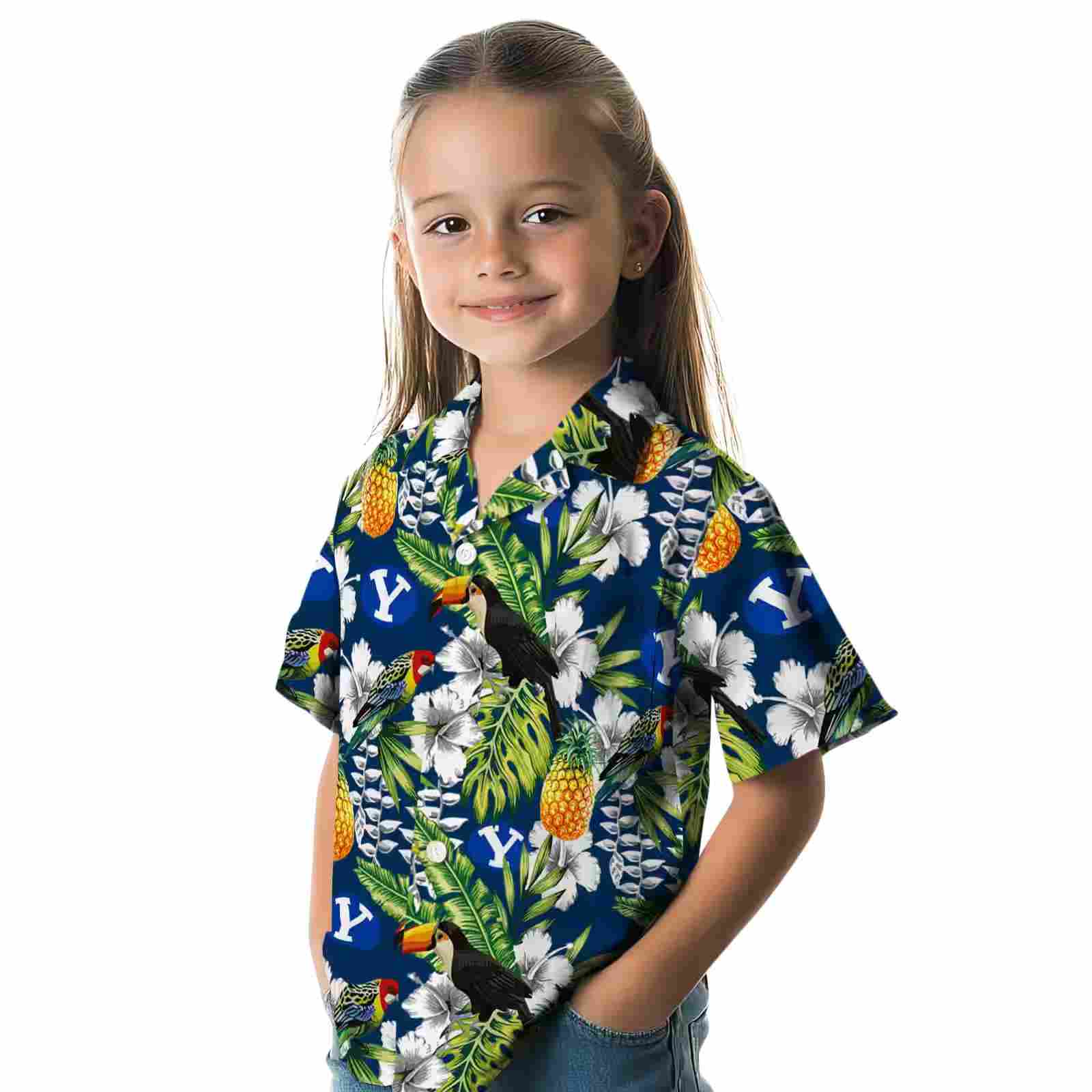 personalized byu cougars tropical toucan blue green hawaiian shirt premium grade