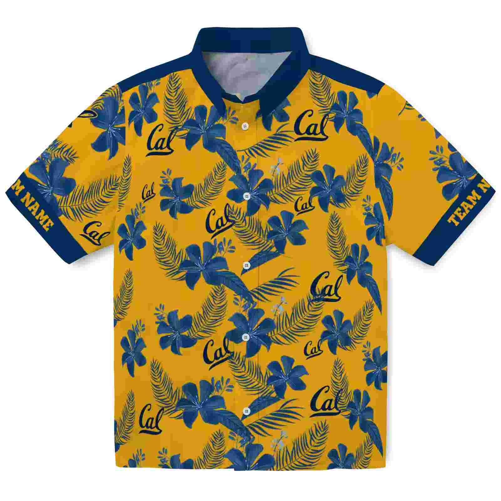 Personalized California Golden Bears Botanical Print Gold Hawaiian Shirt