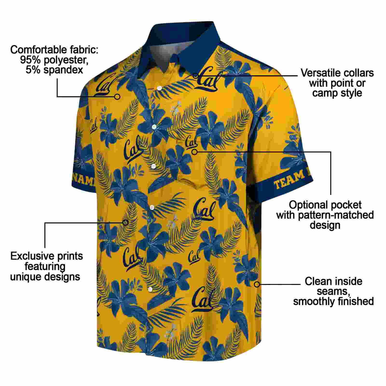 personalized california golden bears botanical print gold hawaiian shirt new arrival