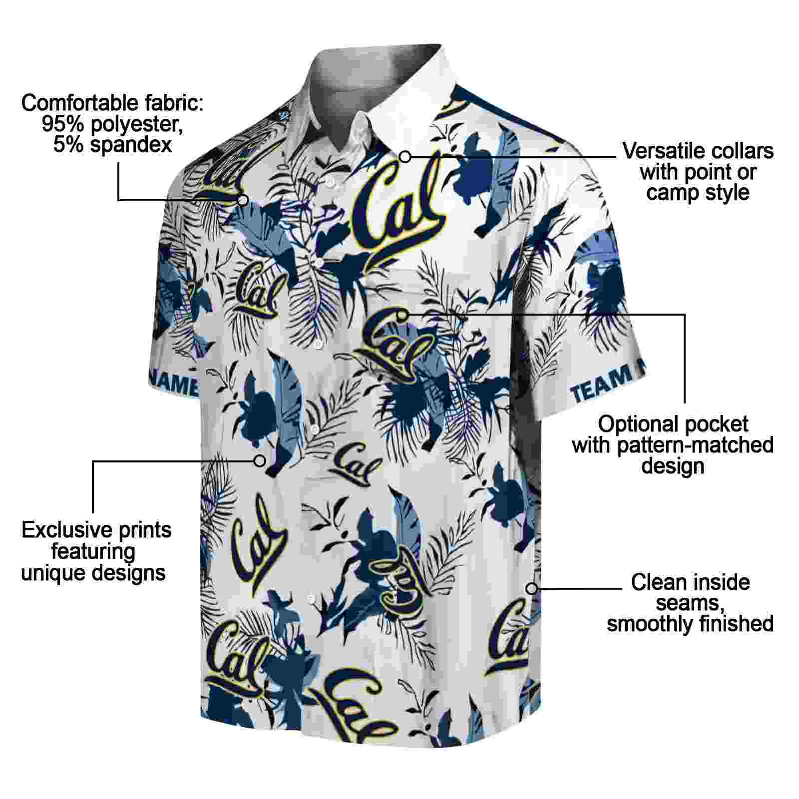 personalized california golden bears botanical theme blue white hawaiian shirt new arrival