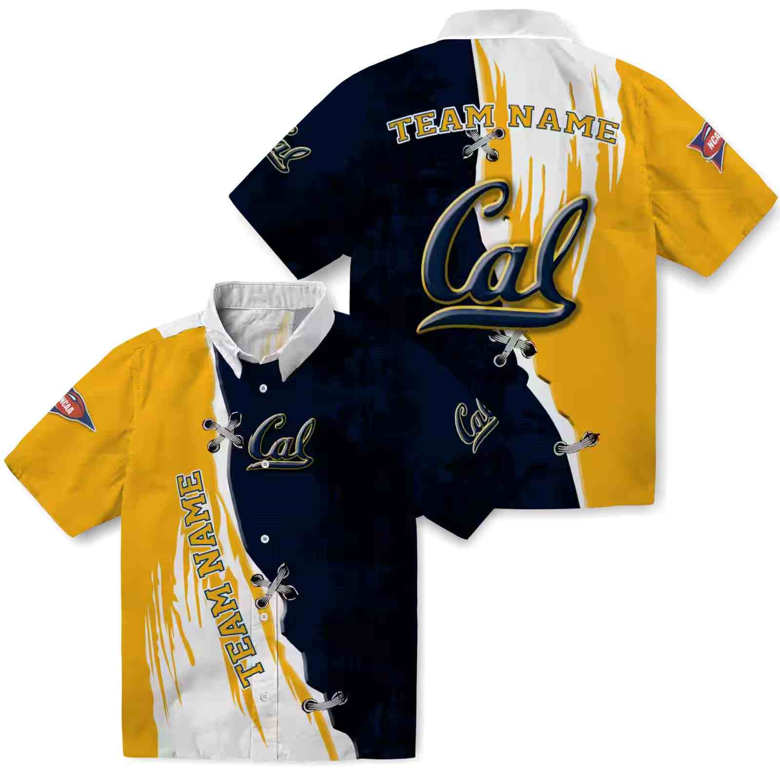 personalized california golden bears edgy streaks blue white hawaiian shirt high quality