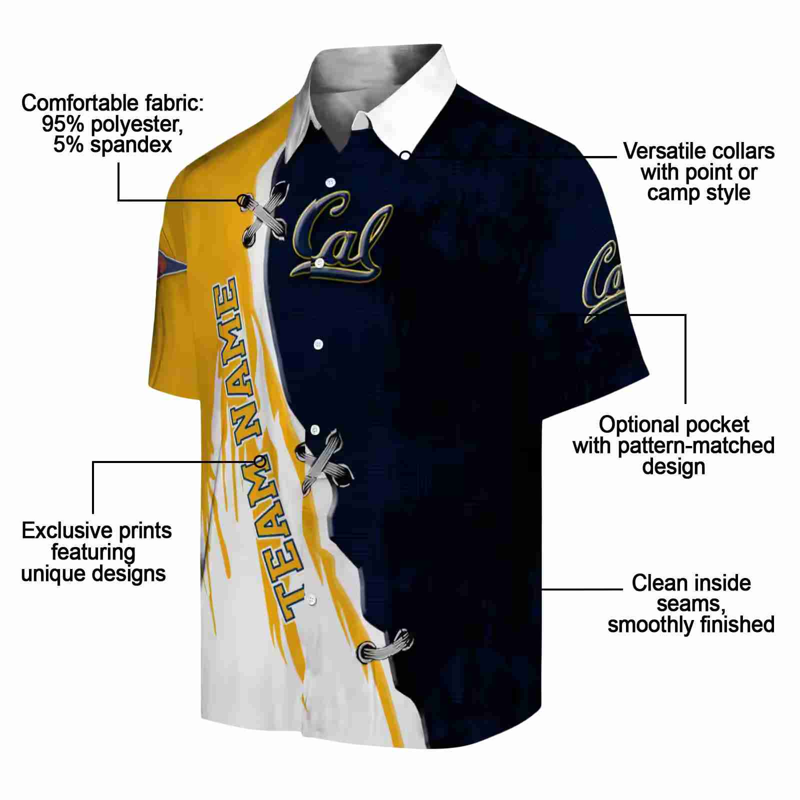 personalized california golden bears edgy streaks blue white hawaiian shirt new arrival