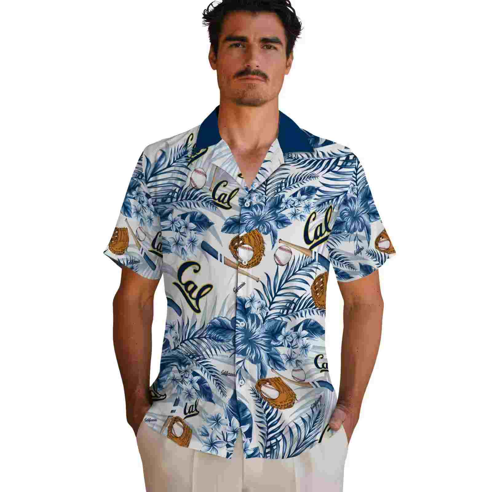 personalized california golden bears floral baseball blue white hawaiian shirt fashion forward